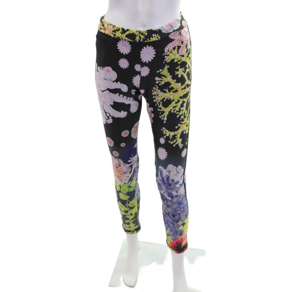 Cynthia Rowley Womens High Waisted Abstract Print Zippered Leggings Black Size 6